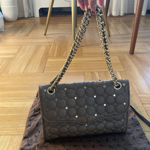 Rebecca Minkoff | Quilted Affair Studded Crossbody Bag Purse gray chain link - Picture 3 of 17